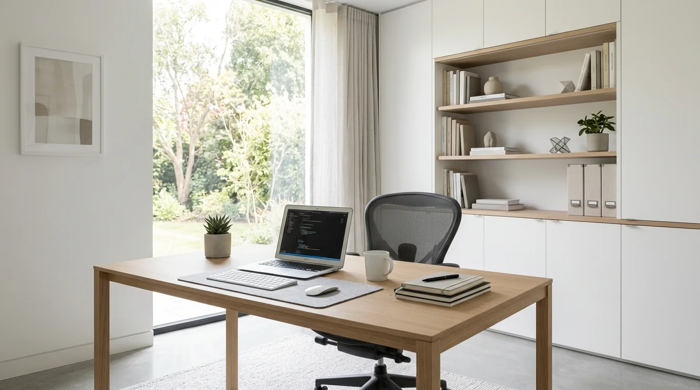A neutral toned wreath with white pumpkins and soft greenery bright natural light elegant understated autumn style no people