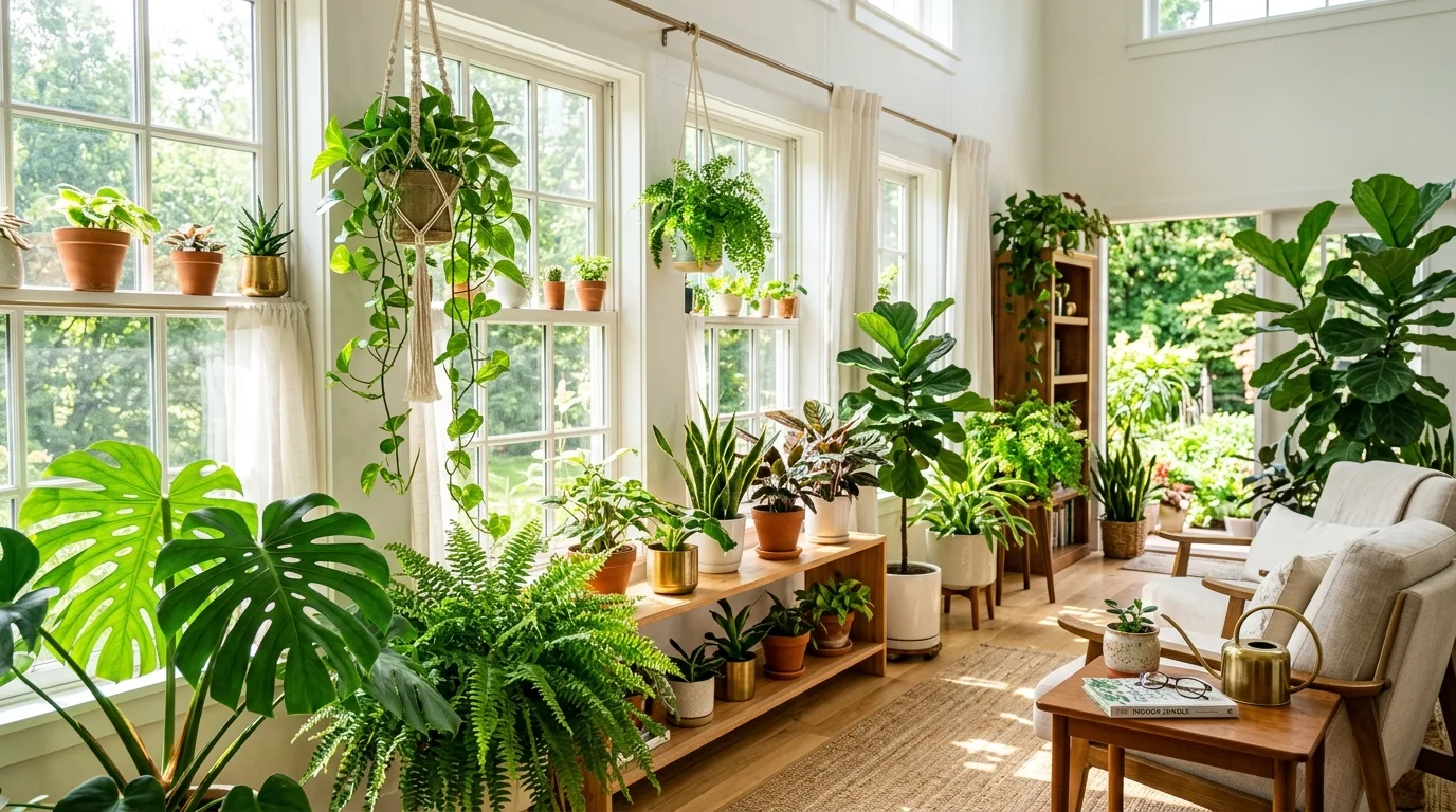 A bright room with plants near windows allowing sunlight to enhance their vibrancy natural daylight lush airy indoor garden