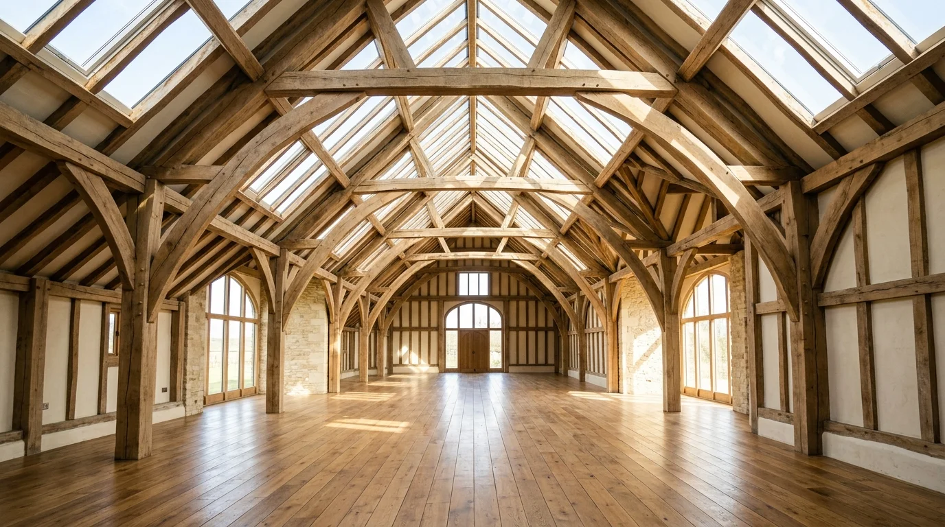A vaulted ceiling room with skylights allowing sunlight to pour in bright natural daylight airy open feel no people