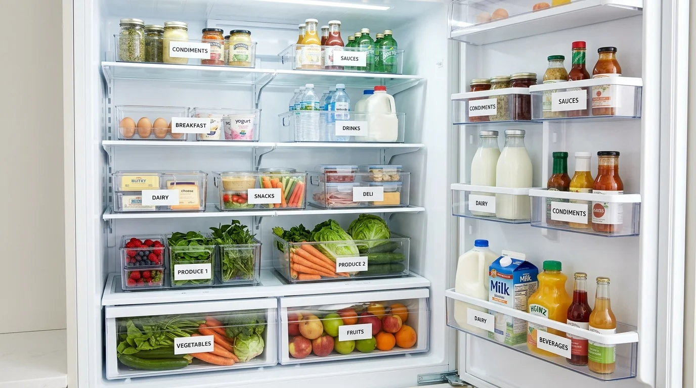 A narrow rolling cart placed between cabinets holding spices and jars bright lighting compact mobile storage solution no people