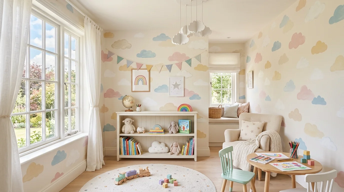 A wall with a chalkboard paint section allowing kids to draw and create bright lighting interactive playful feature no people