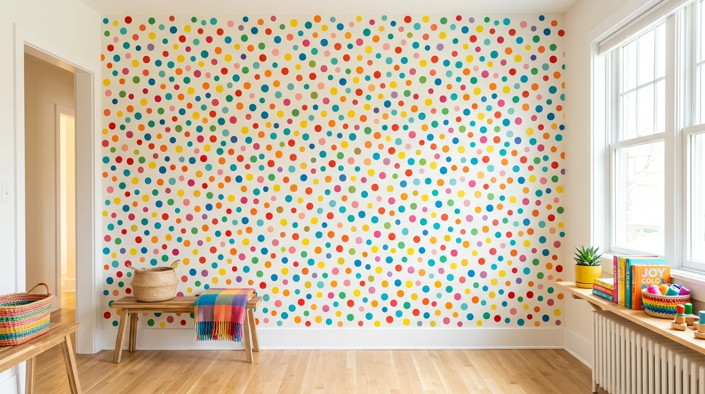 A room with a fairy tale castle mural in soft pastel tones bright natural daylight magical storybook inspired design no people