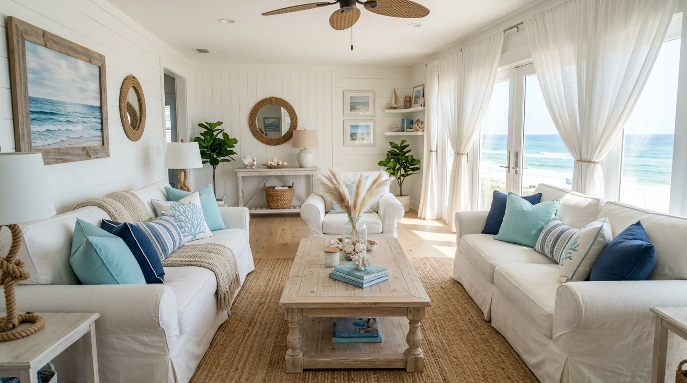 14 Relaxing Beach Themed Living Room Ideas for Coastal Calm