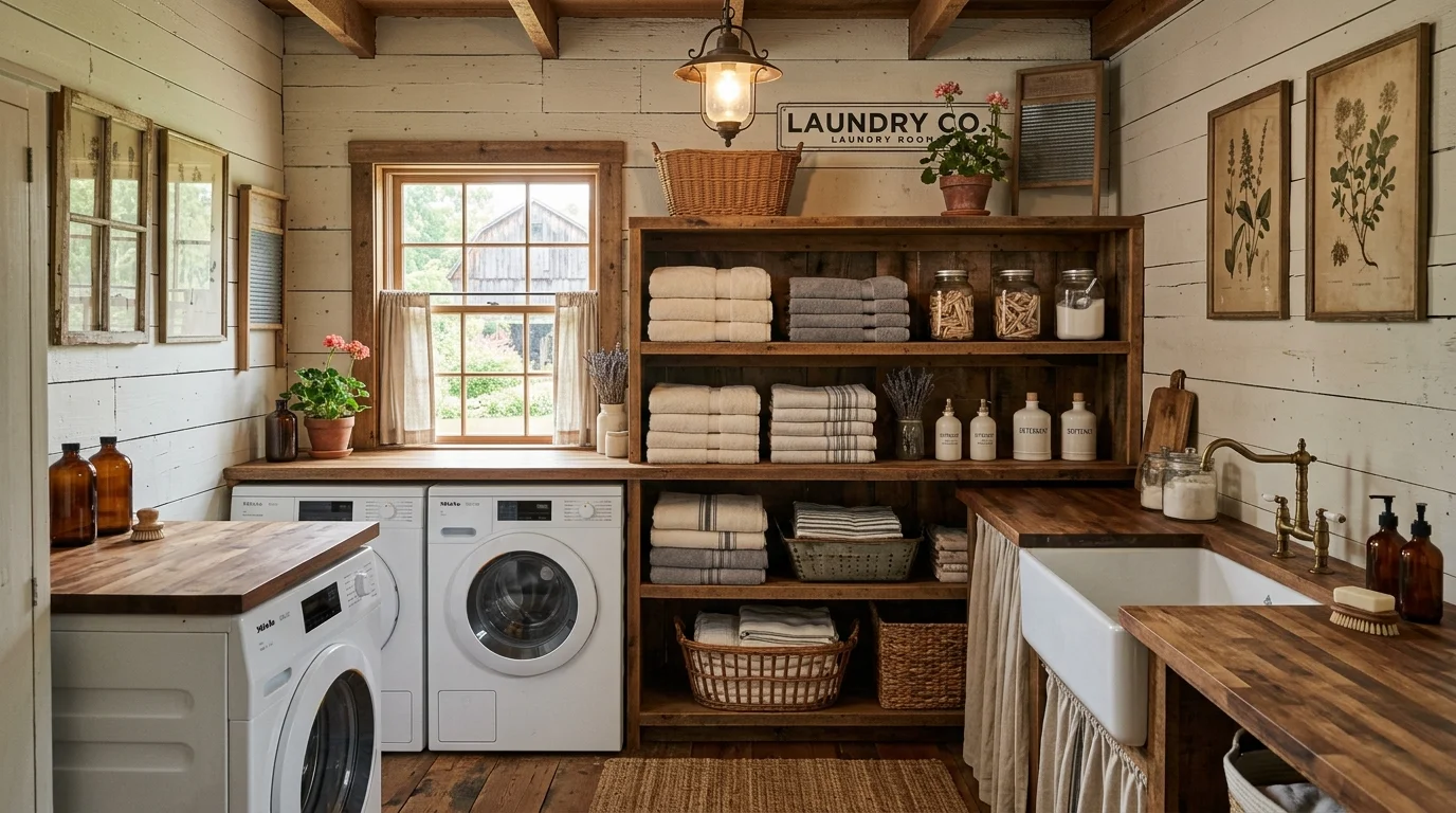 13 Rustic Farmhouse Laundry Decor Ideas for a Charming Utility Room