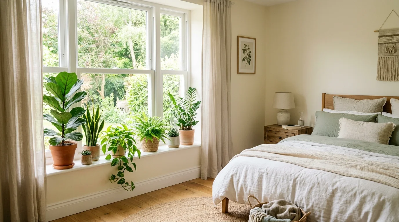 A bedroom with a plush area rug soft bedding and layered textiles creating a cozy cocoon like feel warm lighting restful atmosphere no people